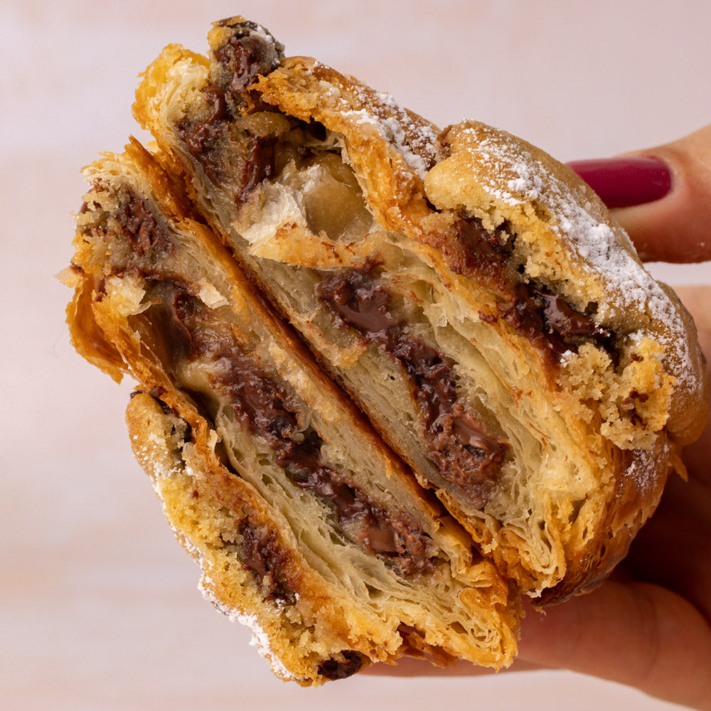 Chocolate Chip Crookie with golden edges and gooey center