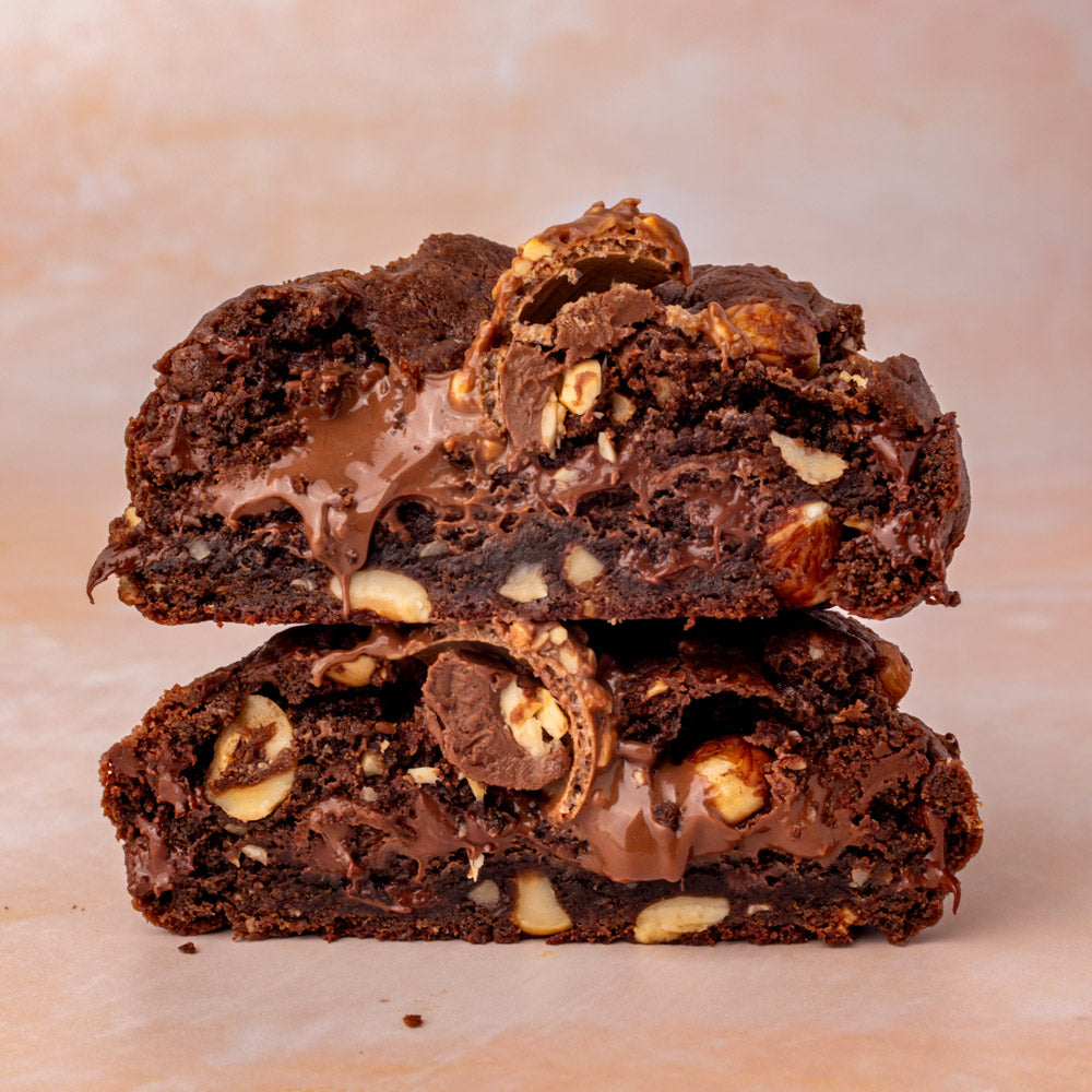 NY Style Ferrero Nutella Stuffed Cookie with golden edges and gooey center