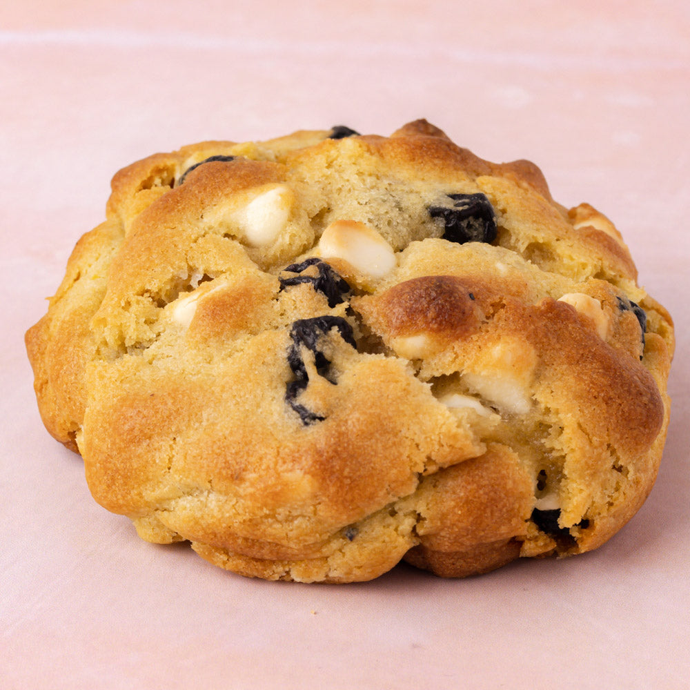 NY Style Lemon Blueberry Cookies with golden edges and gooey center